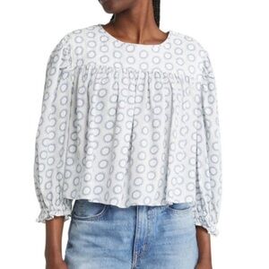 TREASURE & BOND BABYDOLL BLOUSE IN IVORY & BLUE- Size S